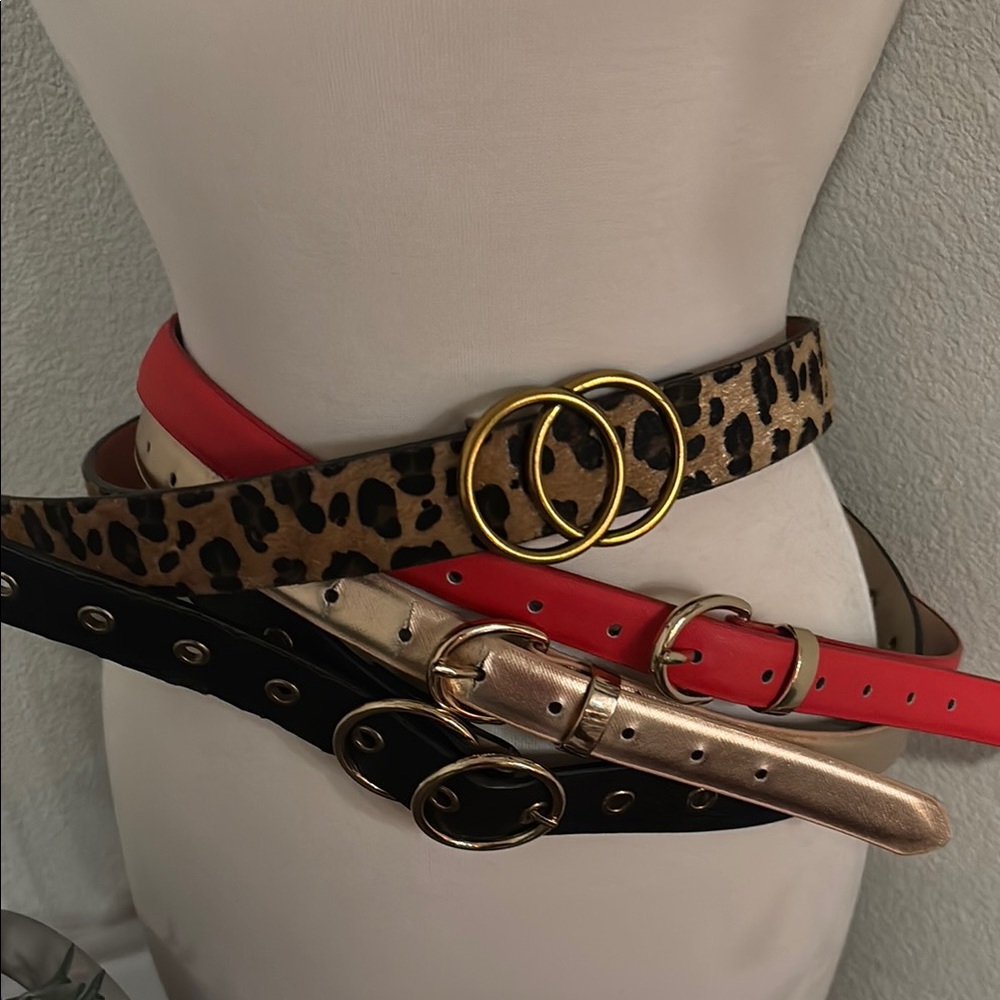Stylish Women's Belt Set - Leopard, Red, Black, Rose Gold